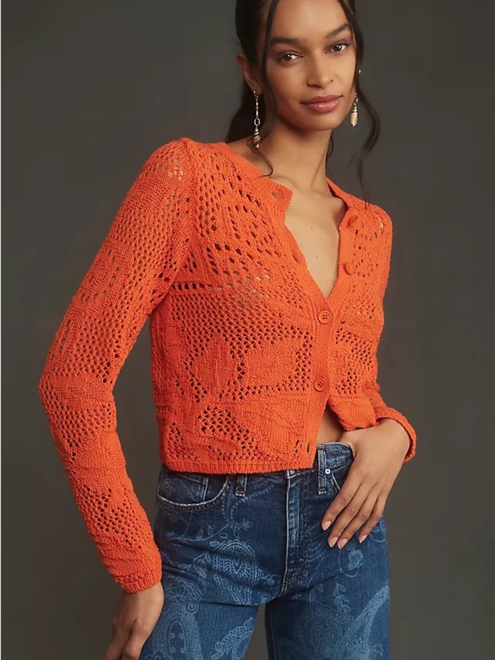 Anthropologie open-stitch floral cardigan sweater